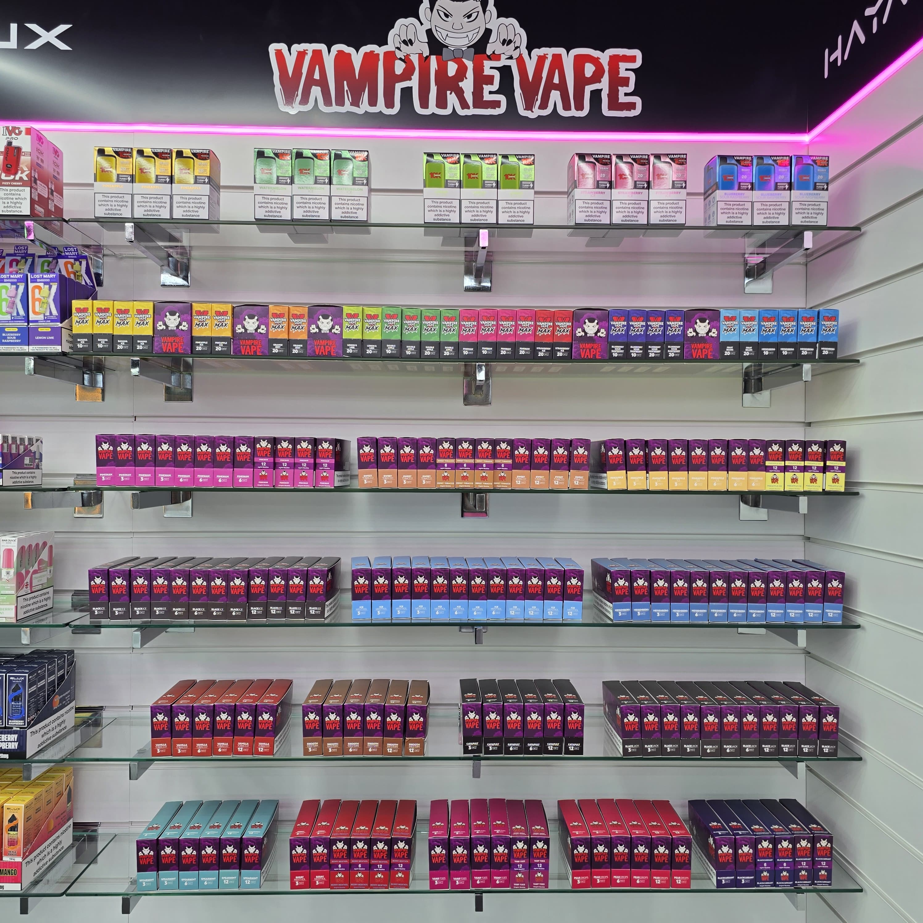 Vampire Vape section with neon strip