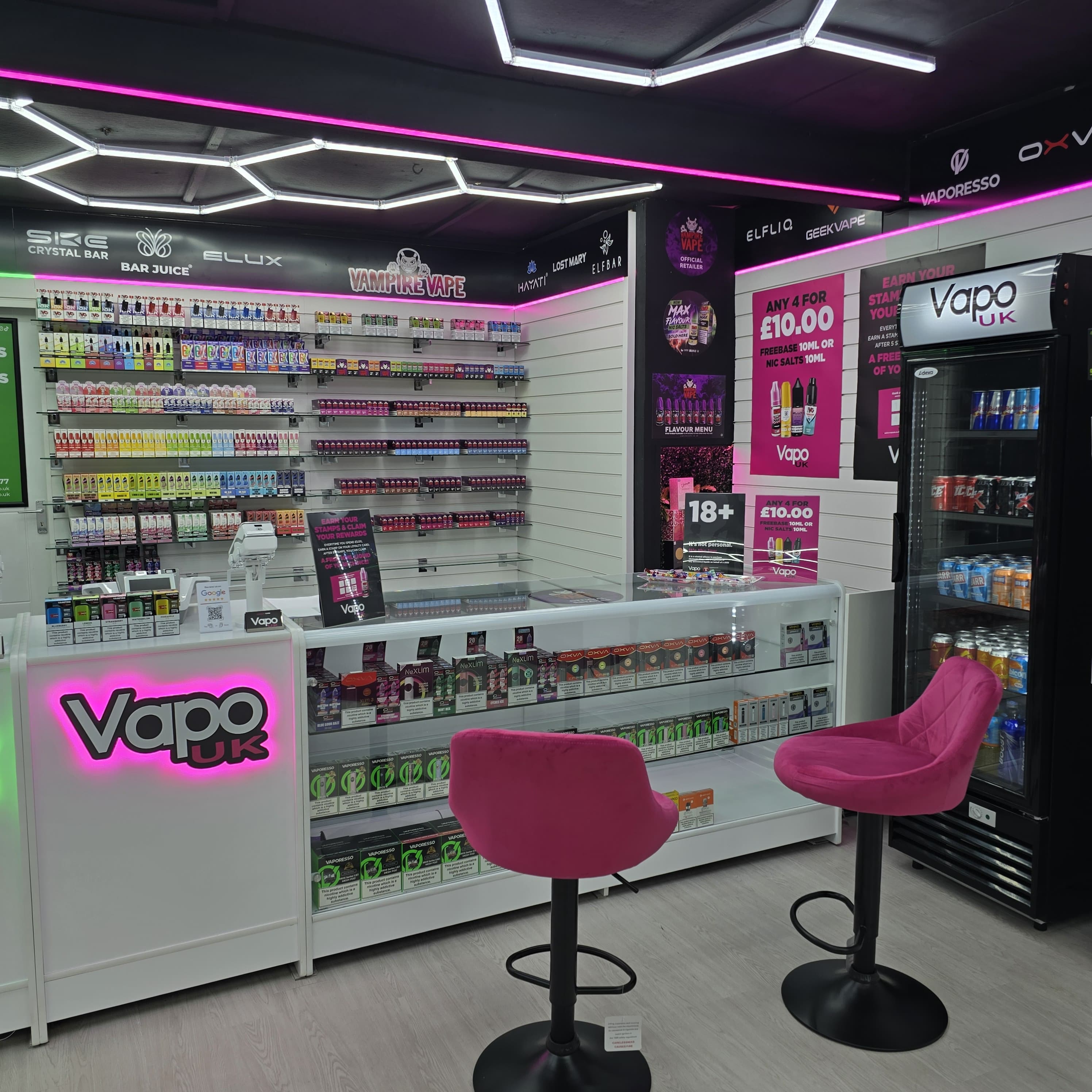 Vapo UK store interior showing the full range of products